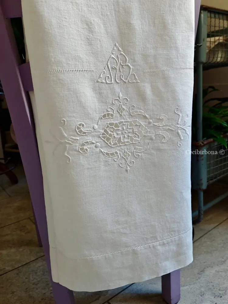 Set di due teli da bagno e una federa da cuscino con monogramma BR biancheria antica per la casa