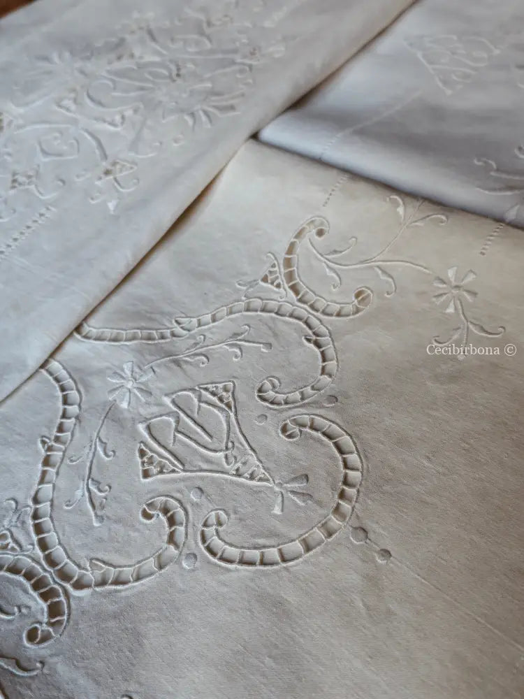 Set di due teli da bagno e una federa da cuscino con monogramma BR Teli da bagno biancheria antica per la casa