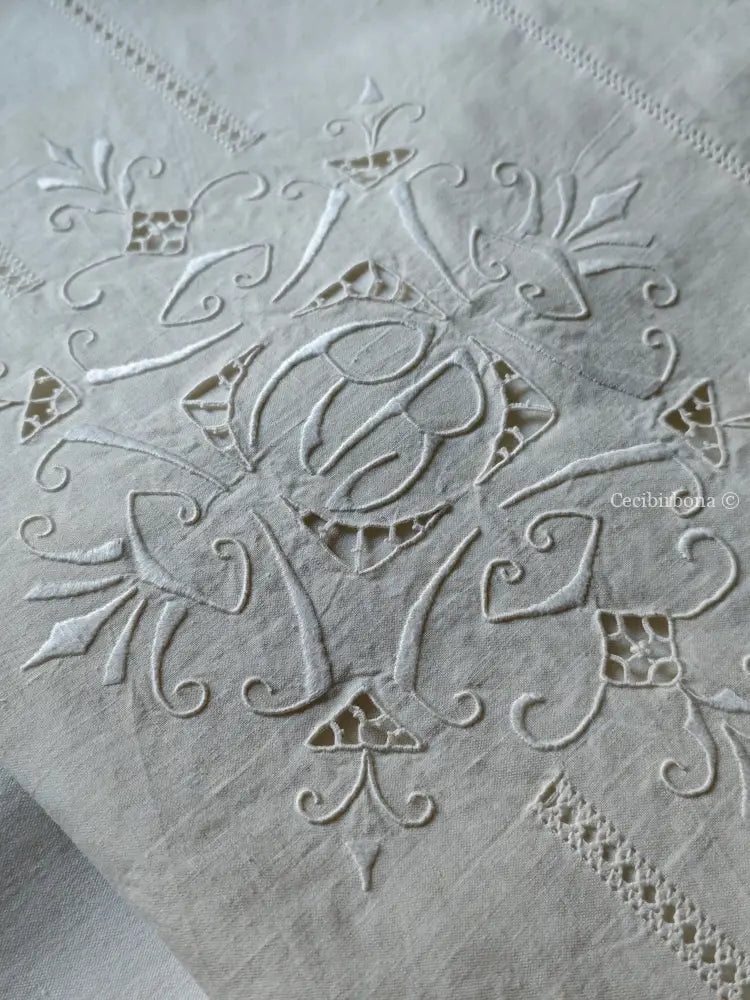 Set di due teli da bagno e una federa da cuscino con monogramma BR Federa biancheria antica per la casa