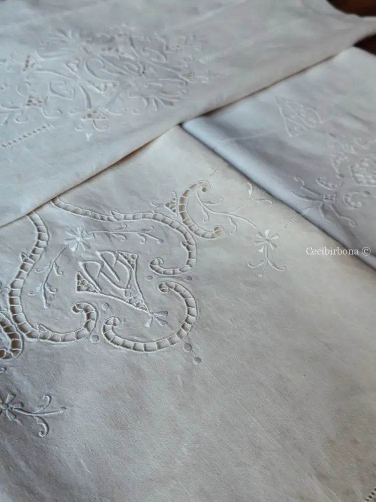 Set di due teli da bagno e una federa da cuscino con monogramma BR biancheria antica per la casa