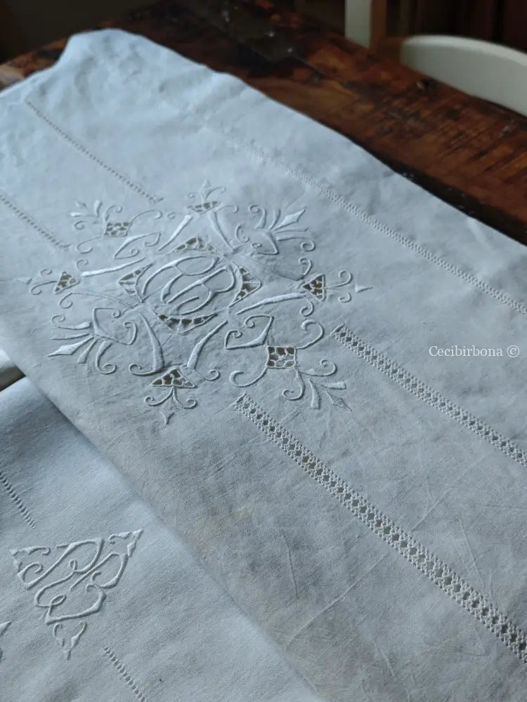 Set di due teli da bagno e una federa da cuscino con monogramma BR biancheria antica per la casa