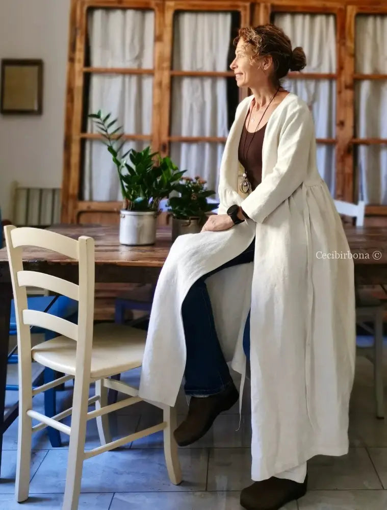 Soprabito incrociato donna in lino antico - spolverino lino - cappotto estivo grembiule donna tessuti antichi