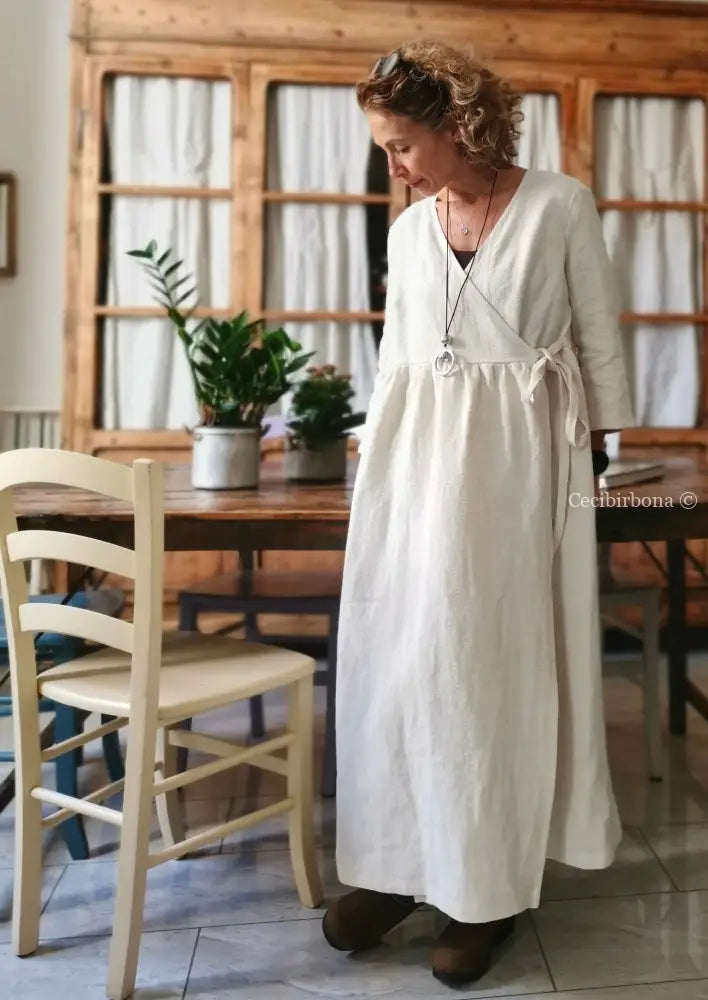 Soprabito incrociato donna in lino antico - spolverino lino - cappotto estivo grembiule donna tessuti antichi