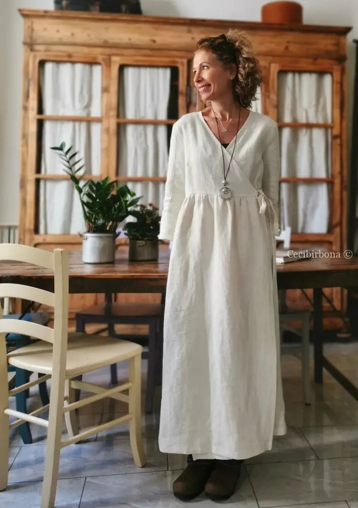 Soprabito incrociato donna in lino antico - spolverino lino - cappotto estivo grembiule donna tessuti antichi