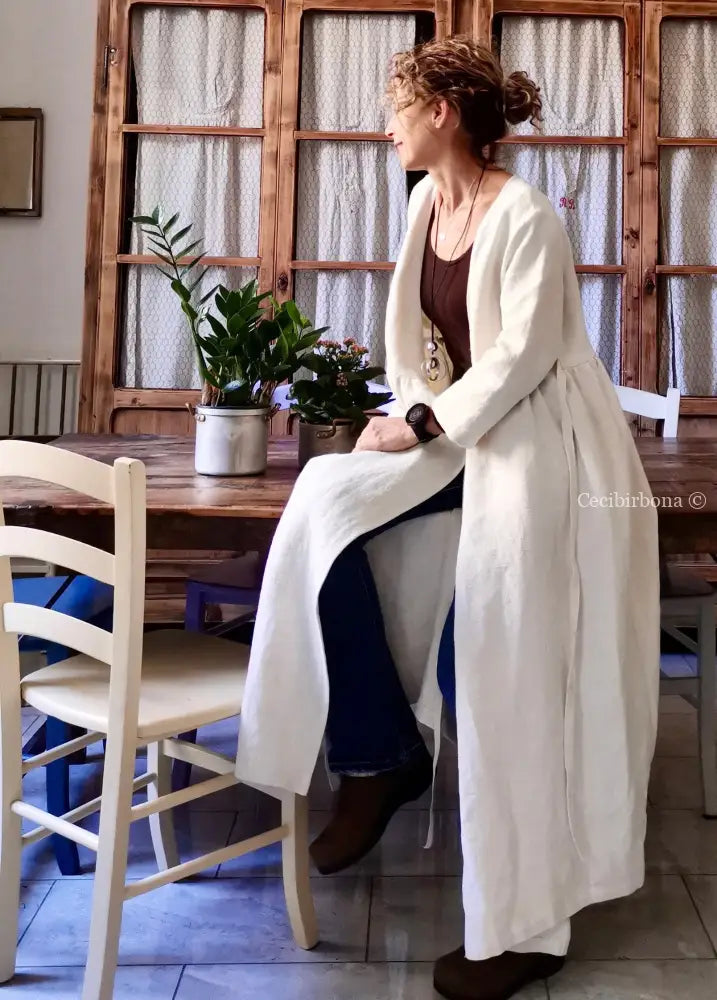 Soprabito incrociato donna in lino antico - spolverino lino - cappotto estivo grembiule donna tessuti antichi