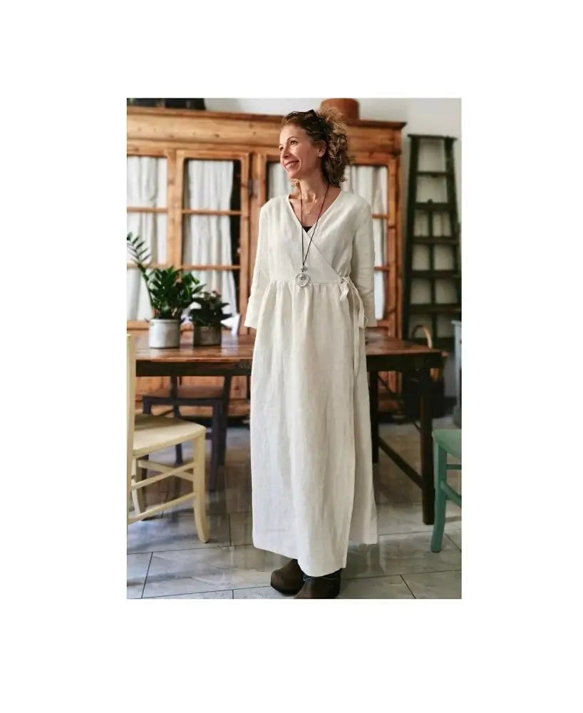 Soprabito incrociato donna in lino antico - spolverino lino - cappotto estivo grembiule donna tessuti antichi