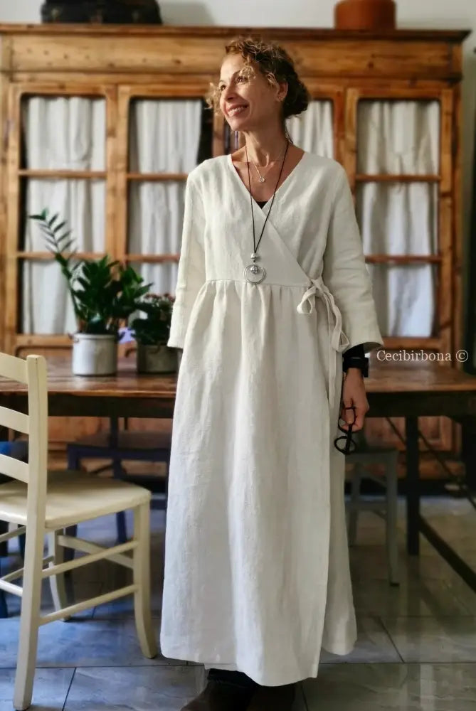 Soprabito incrociato donna in lino antico - spolverino lino - cappotto estivo grembiule donna tessuti antichi