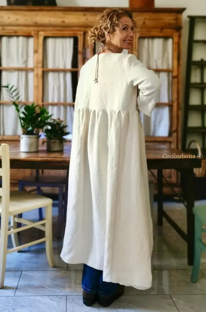 Soprabito incrociato donna in lino antico - spolverino lino - cappotto estivo grembiule donna tessuti antichi
