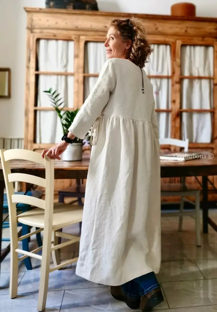 Soprabito incrociato donna in lino antico - spolverino lino - cappotto estivo grembiule donna tessuti antichi