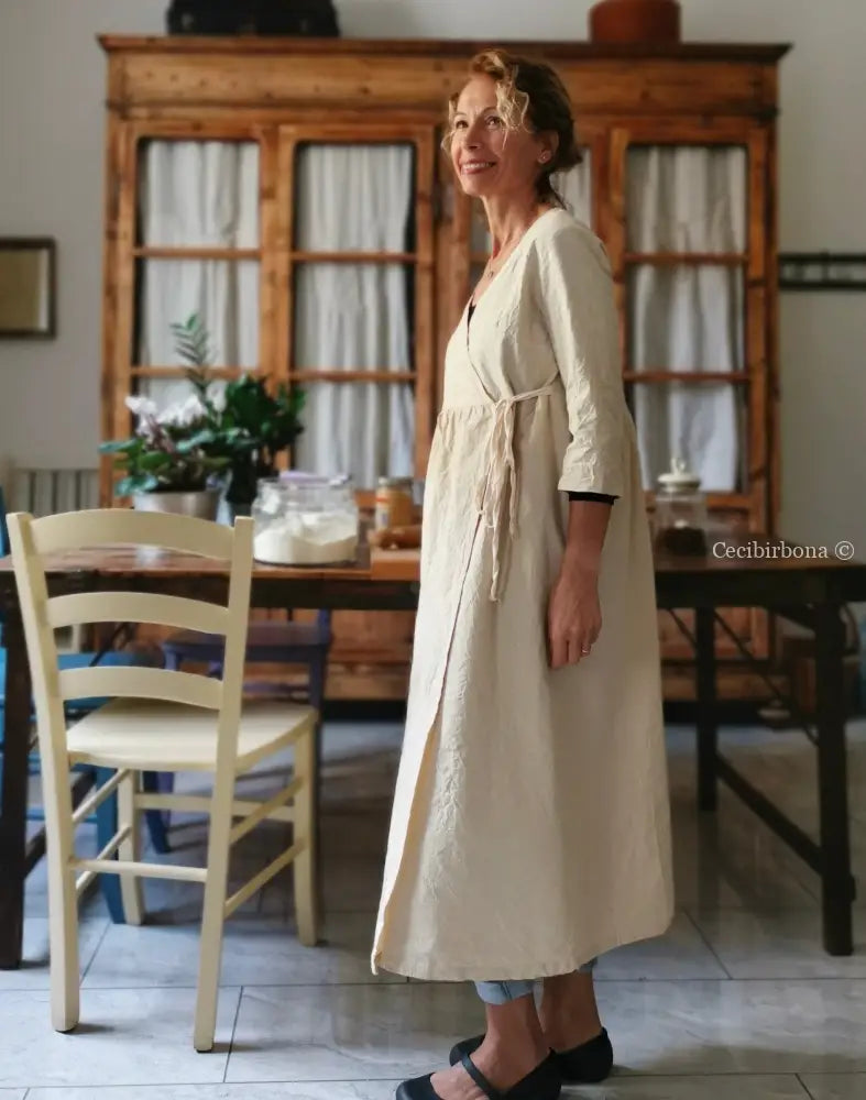 Spolverino incrociato per donna in tela di ghinea vintage - soprabito estivo - abito grembiule grembiule donna tessuti