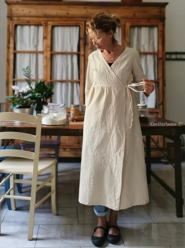 Spolverino incrociato per donna in tela di ghinea vintage - soprabito estivo - abito grembiule grembiule donna tessuti