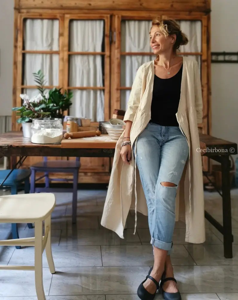 Spolverino incrociato per donna in tela di ghinea vintage - soprabito estivo - abito grembiule grembiule donna tessuti