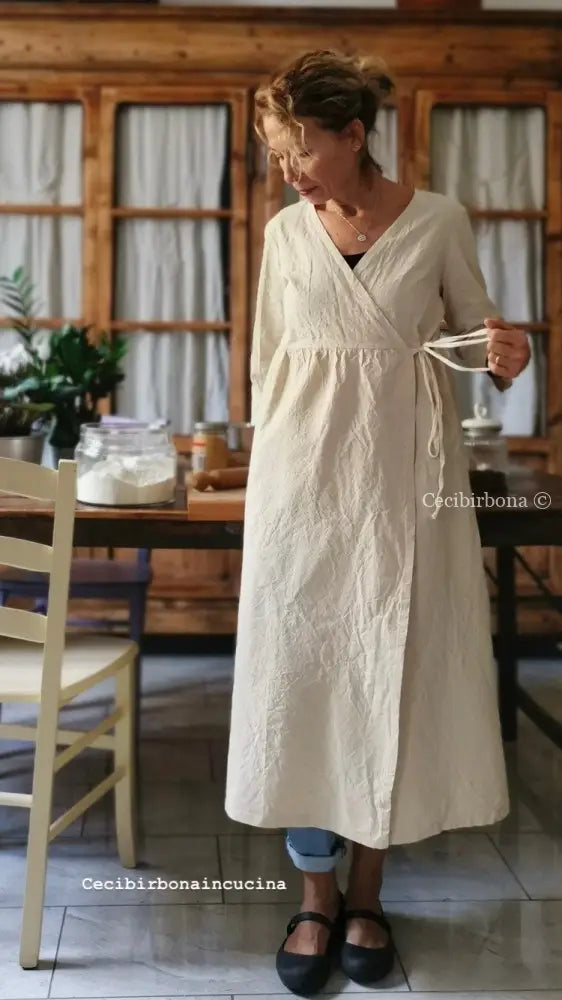 Spolverino incrociato per donna in tela di ghinea vintage - soprabito estivo - abito grembiule grembiule donna tessuti