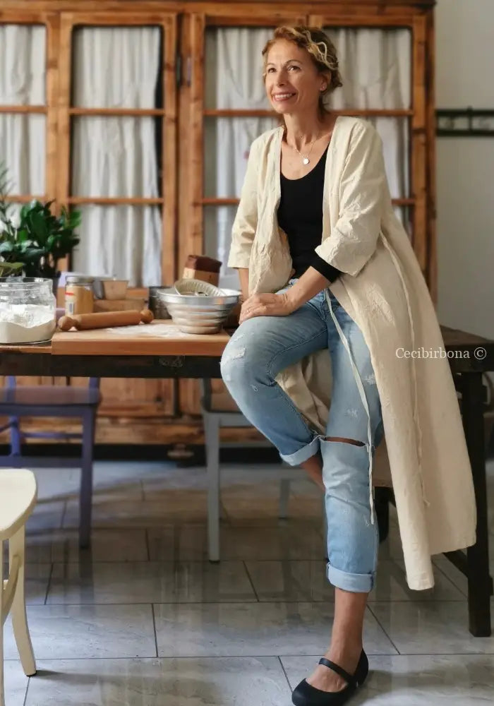 Spolverino incrociato per donna in tela di ghinea vintage - soprabito estivo - abito grembiule grembiule donna tessuti