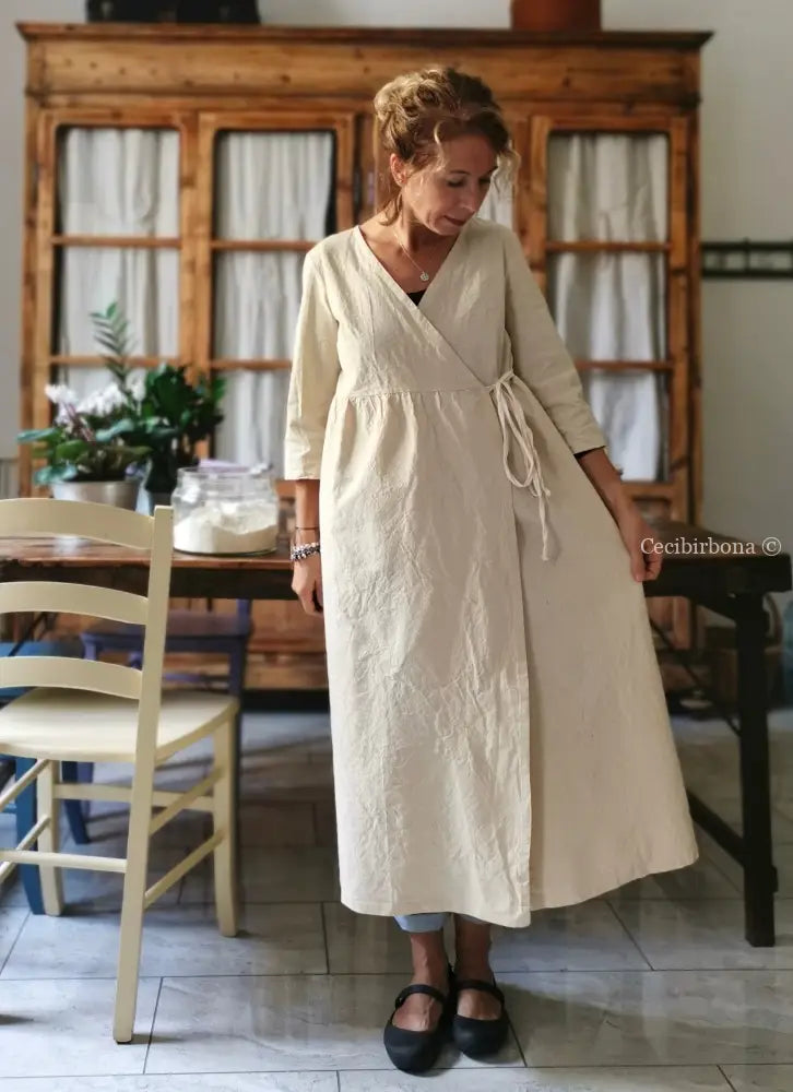 Spolverino incrociato per donna in tela di ghinea vintage - soprabito estivo - abito grembiule grembiule donna tessuti