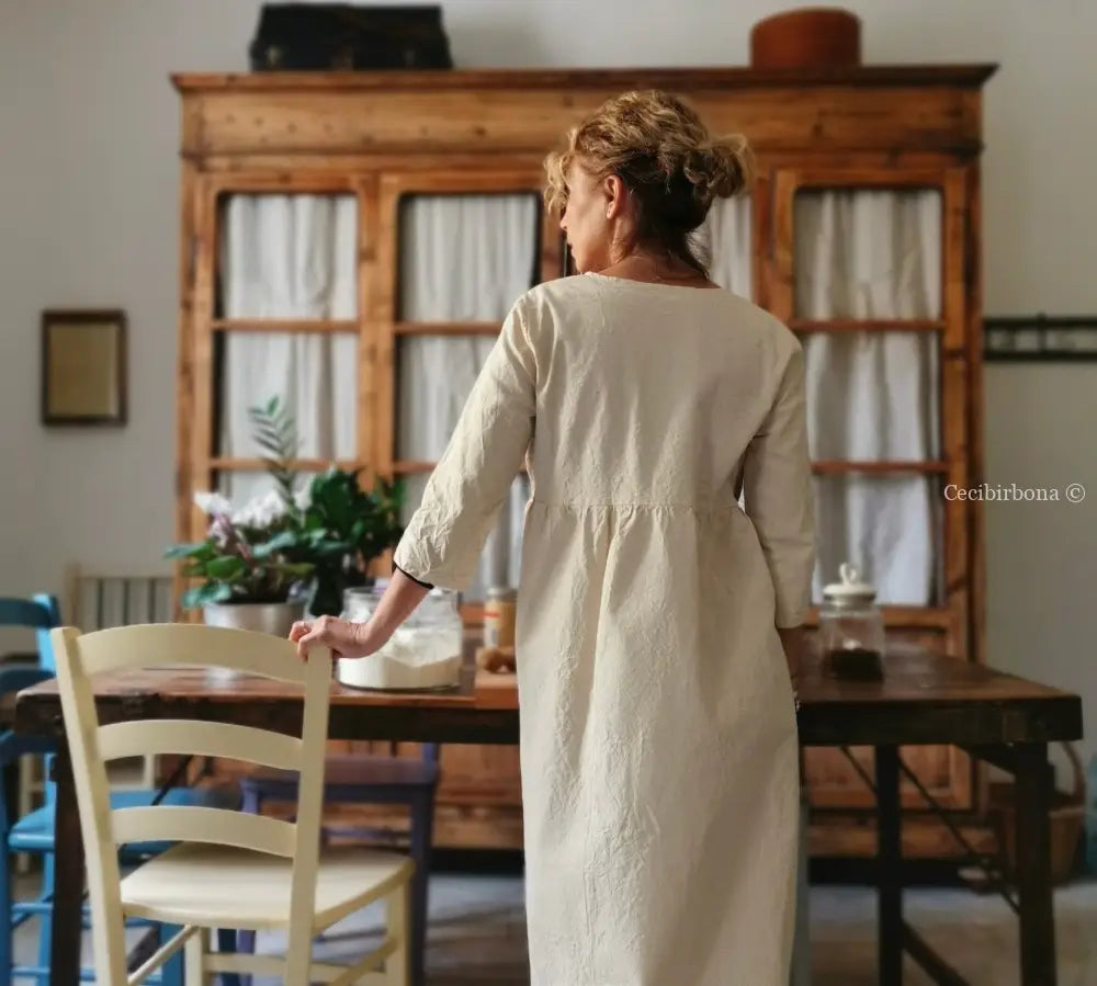 Spolverino incrociato per donna in tela di ghinea vintage - soprabito estivo - abito grembiule grembiule donna tessuti