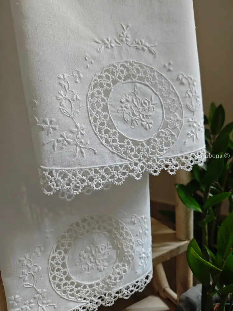 Teli in lino ricamato a chiacchierino Ricamo fiori Telo in lino