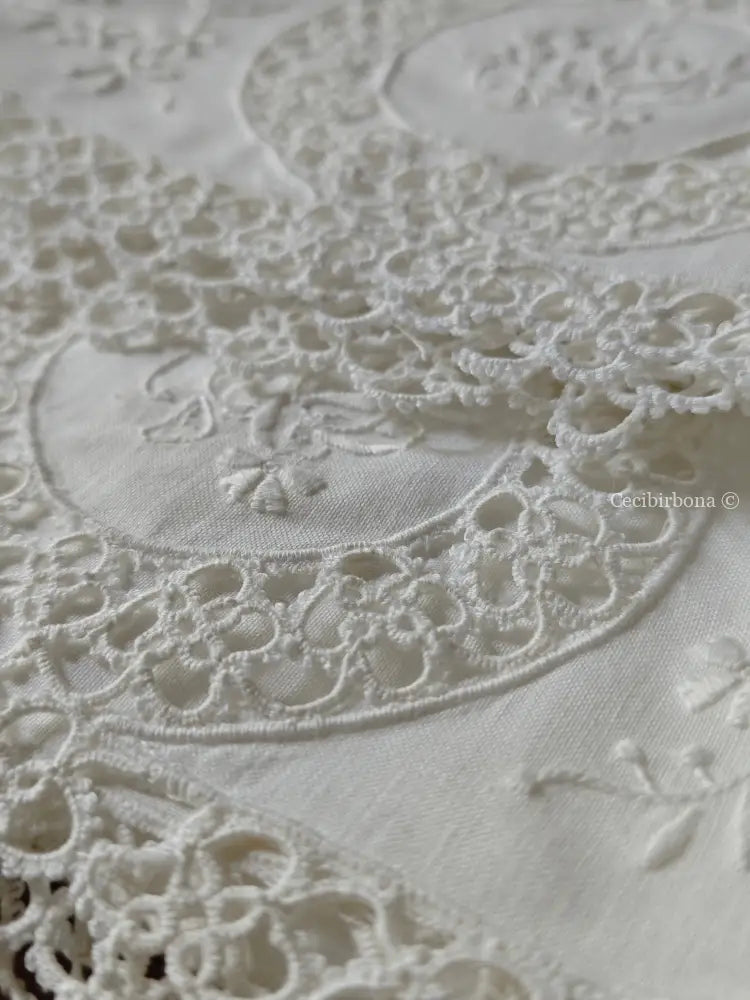 Teli in lino ricamato a chiacchierino Ricamo fiori Telo in lino