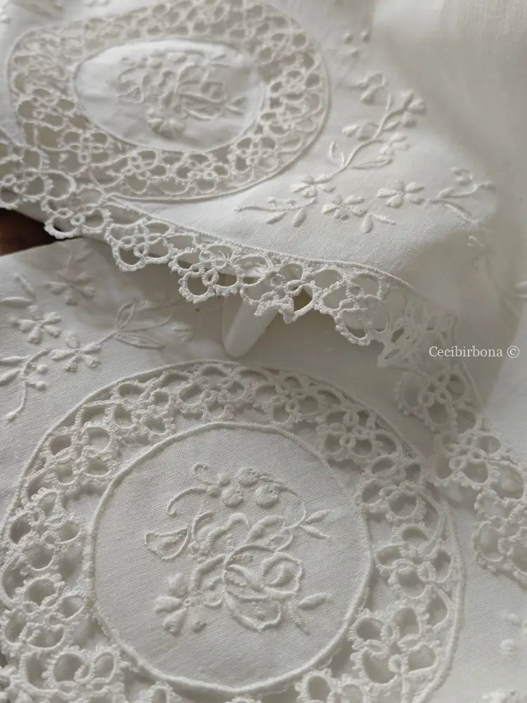 Teli in lino ricamato a chiacchierino Ricamo fiori Telo in lino