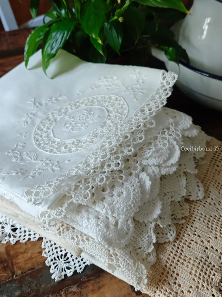 Teli in lino ricamato a chiacchierino Ricamo fiori Telo in lino
