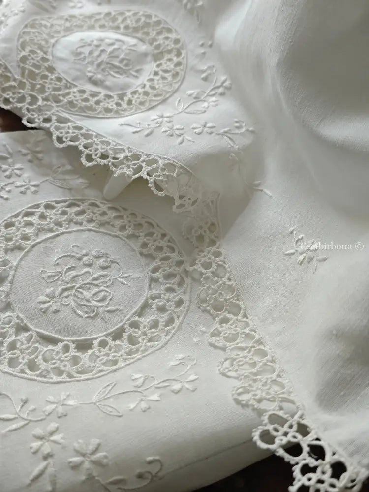 Teli in lino ricamato a chiacchierino Ricamo fiori Telo in lino