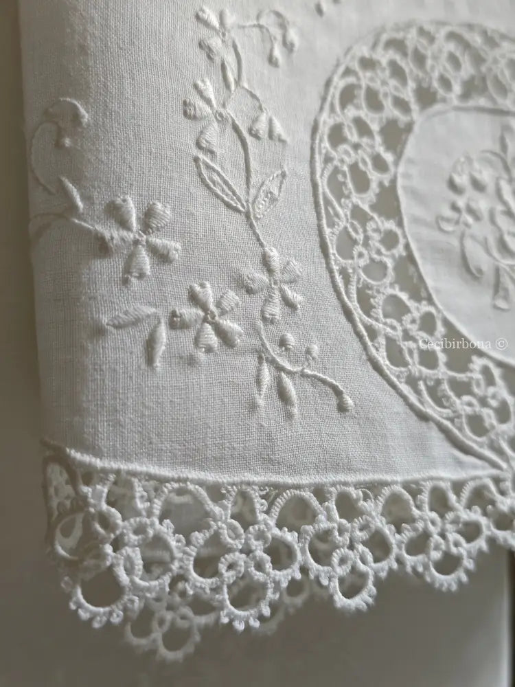 Teli in lino ricamato a chiacchierino Ricamo fiori Telo in lino