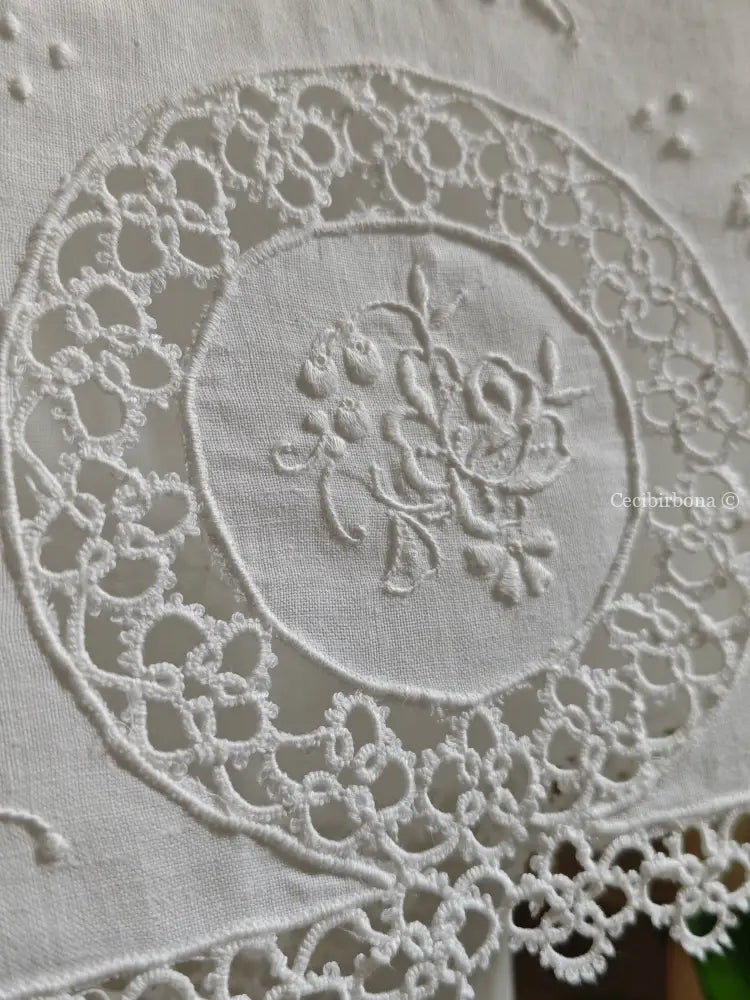 Teli in lino ricamato a chiacchierino Ricamo fiori Telo in lino