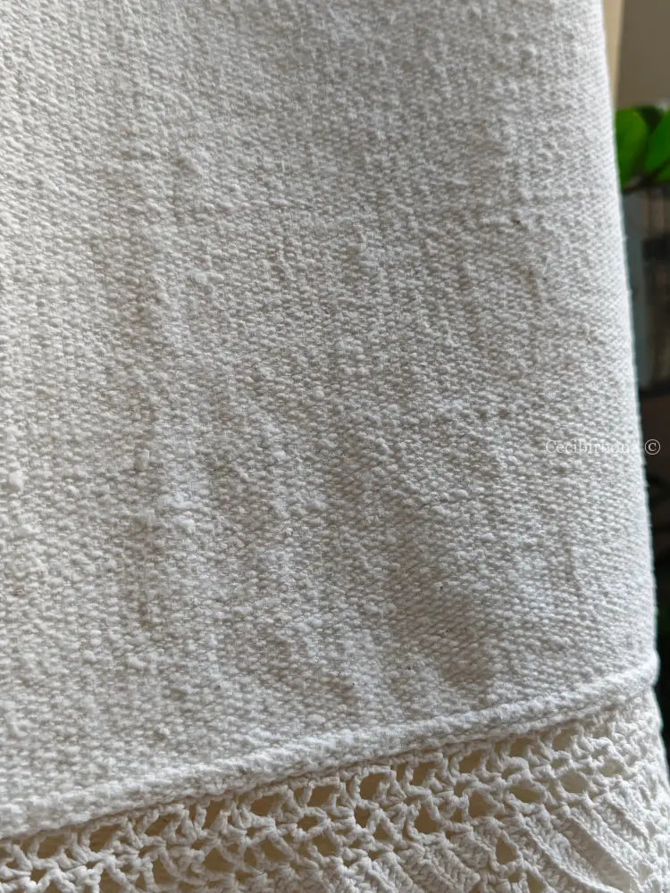 Telo antico in cotone con balze uncinetto biancheria antica per la casa
