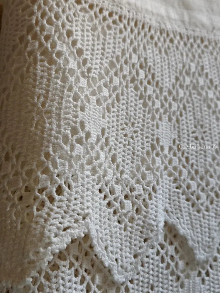 Telo con monogramma PN e balza all’uncinetto Corredo N.1/4 biancheria antica per la casa