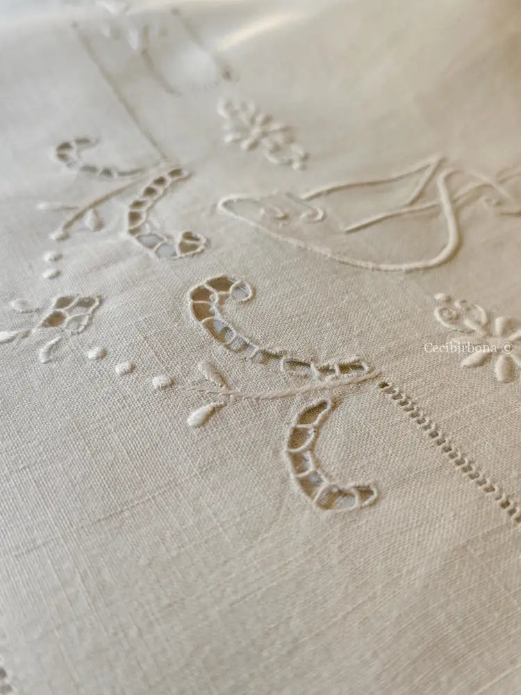 Telo da bagno in lino antico con monogramma NS e sfilature Asciugamano in lino antico