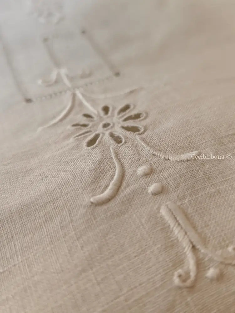 Telo da bagno in lino antico con monogramma NS e sfilature Asciugamano in lino antico