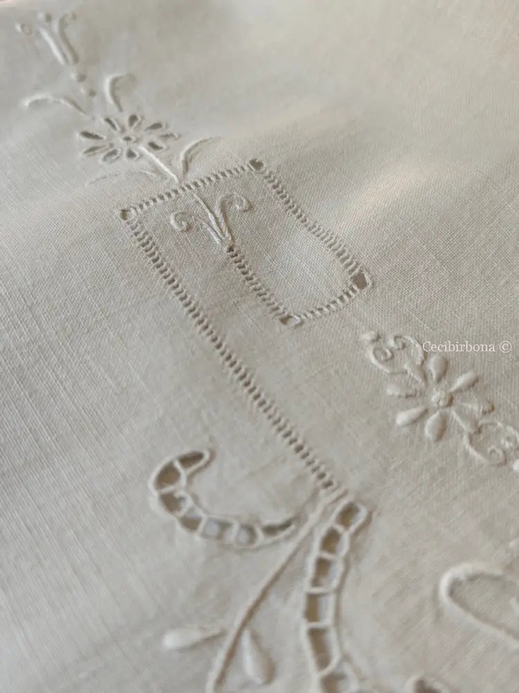 Telo da bagno in lino antico con monogramma NS e sfilature Asciugamano in lino antico