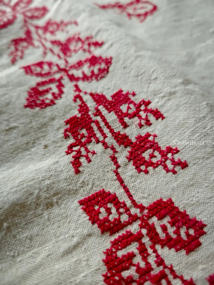 Telo da bagno in lino ricamato “Corredo di Angiolina “ Asciugamano in lino antico