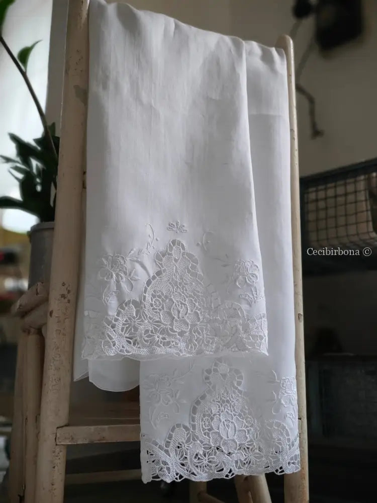 Telo da bagno in lino ricamato Ricamo fiori Telo in lino