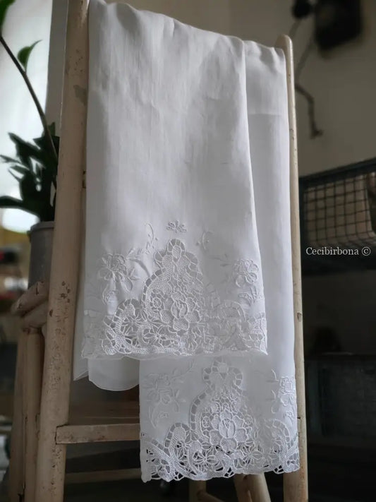 Telo da bagno in lino ricamato Ricamo fiori Telo in lino
