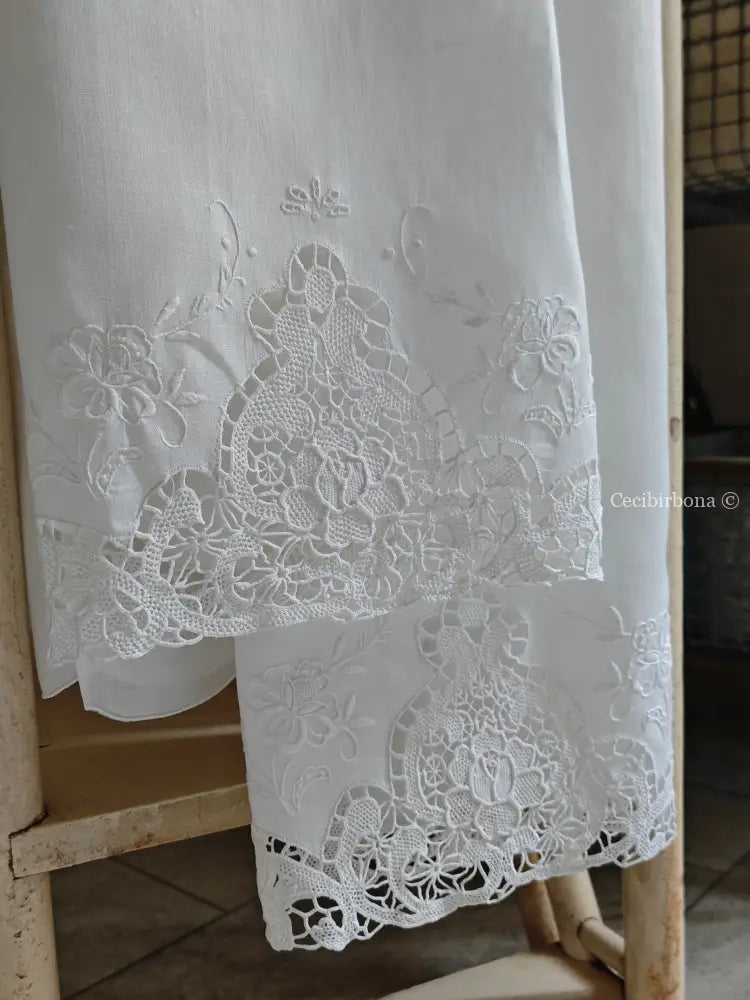 Telo da bagno in lino ricamato Ricamo fiori Telo in lino