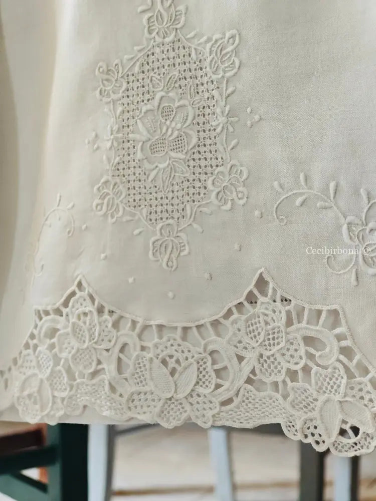 Telo da bagno in lino ricamato Ricamo fiori Telo in lino