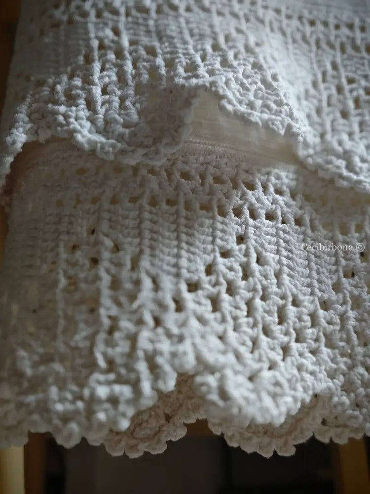 Telo in cotone spigato con balze uncinetto e monogramma NL biancheria antica per la casa