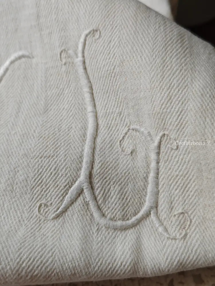 Telo in cotone spigato con balze uncinetto e monogramma NL biancheria antica per la casa