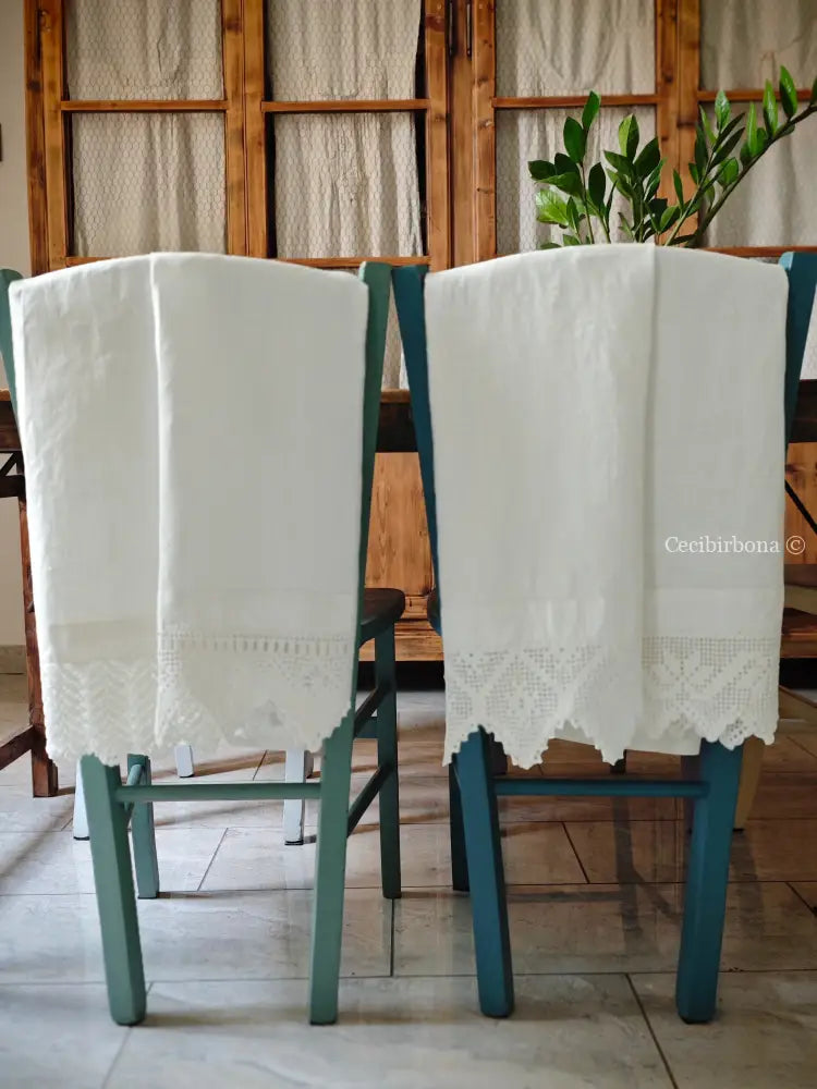 Telo in lino con balza all’uncinetto 3/4 Tende