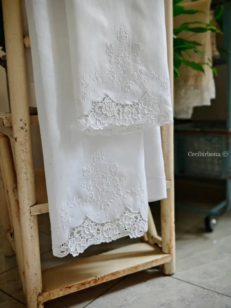 Telo per il bagno in lino ricamato Ricamo fiori Telo in lino