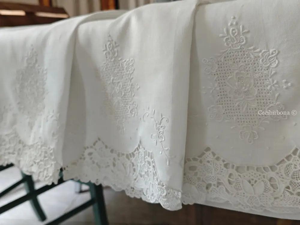 Telo per il bagno in lino ricamato Ricamo fiori Telo in lino