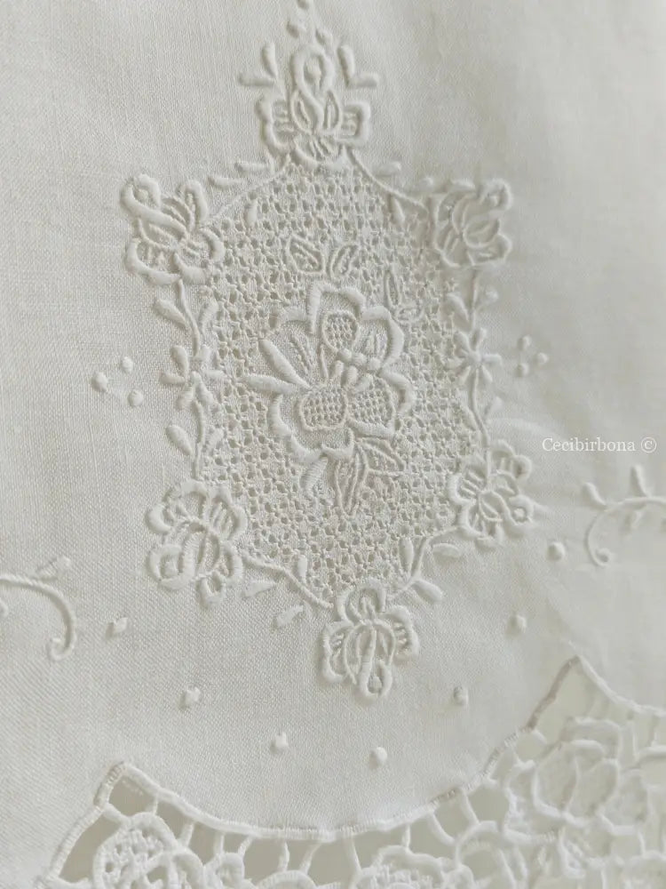 Telo per il bagno in lino ricamato Ricamo fiori Telo in lino
