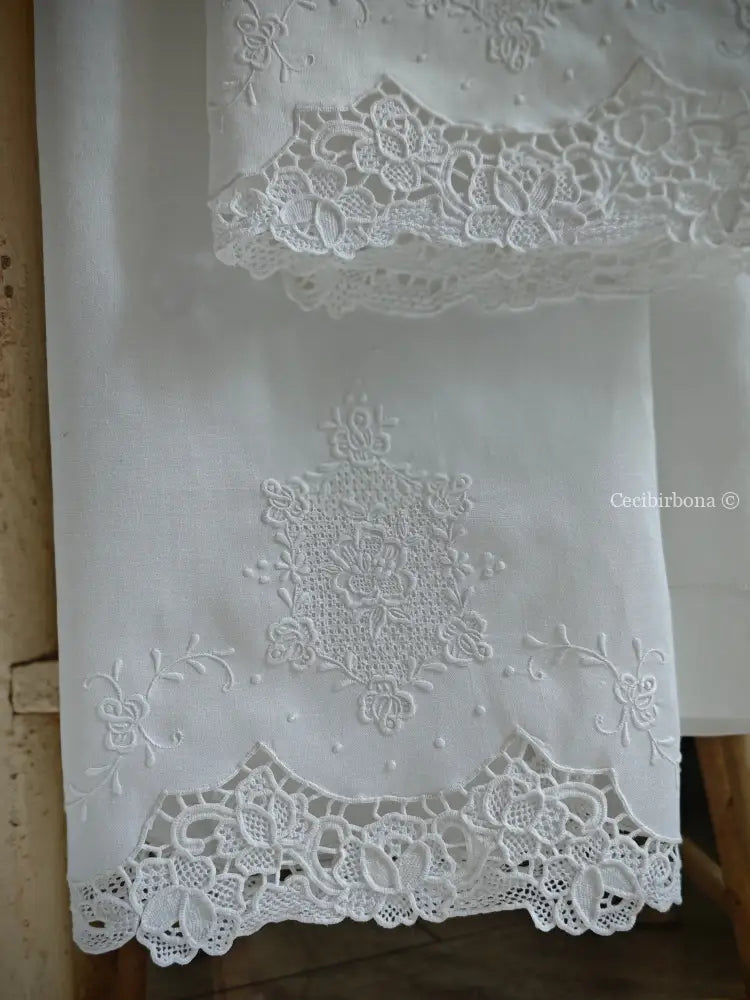 Telo per il bagno in lino ricamato Ricamo fiori Telo in lino