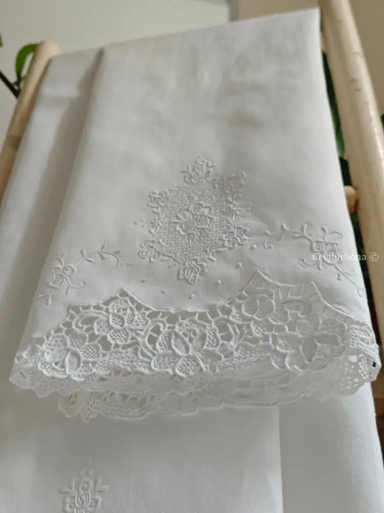 Telo per il bagno in lino ricamato Ricamo fiori Telo in lino