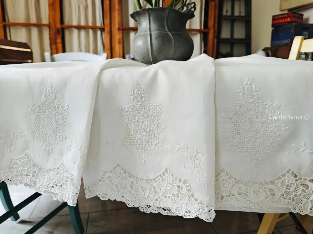 Telo per il bagno in lino ricamato Ricamo fiori Telo in lino