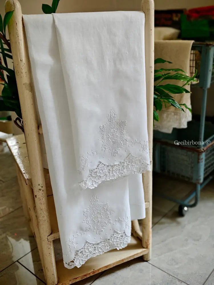 Telo per il bagno in lino ricamato Ricamo fiori Telo in lino