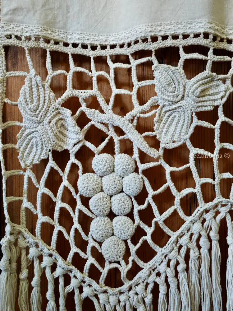 Tenda con balza con grappoli d’uva biancheria antica per la casa