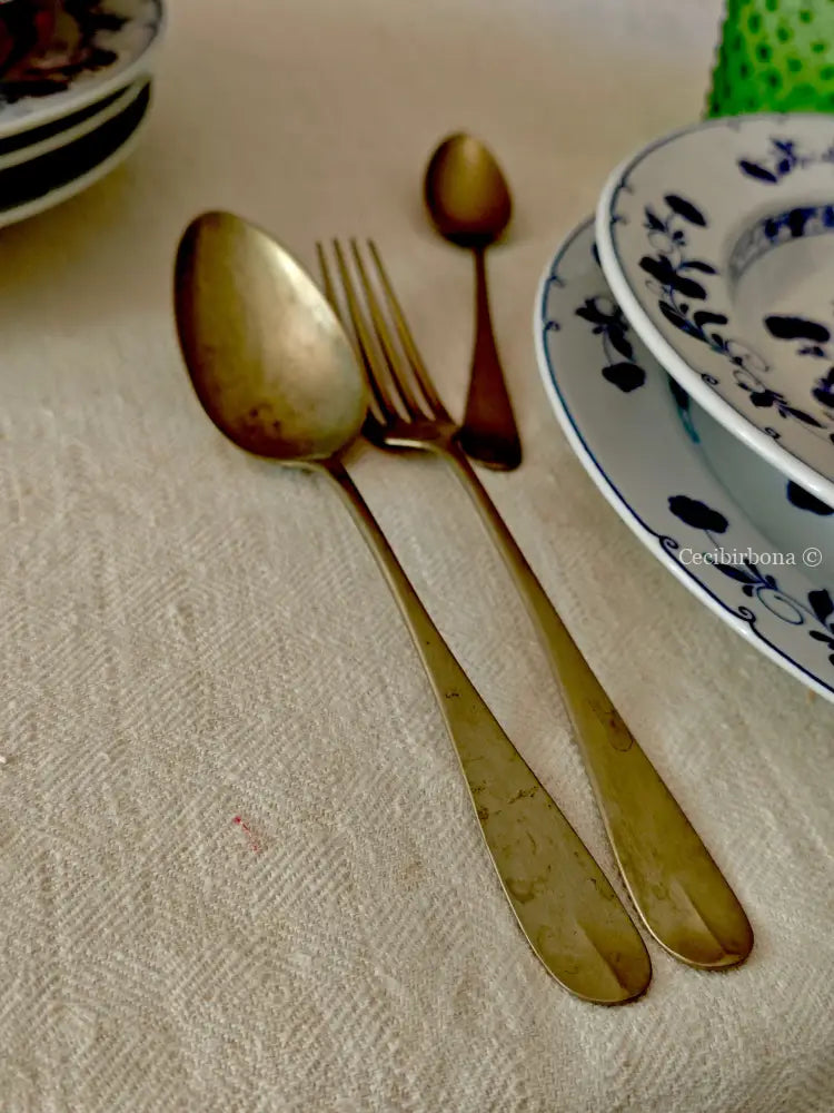 Tovaglia in canapa con monogramma ES Tovaglia vintage