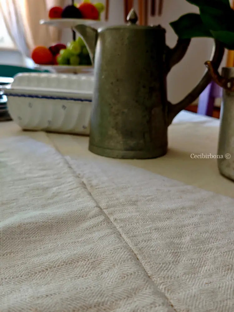 Tovaglia in canapa con monogramma ES Tovaglia vintage